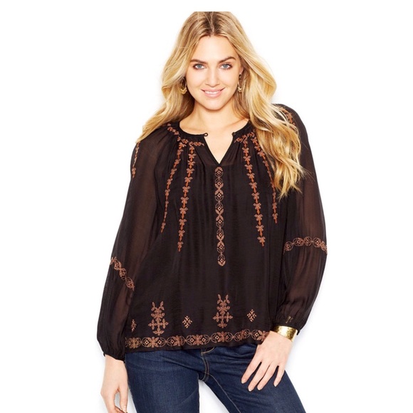lucky brand black embroidered top